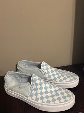 Vans Checkerboard Slip-On Sneakers | Light Blue & White | Classic Skater Style